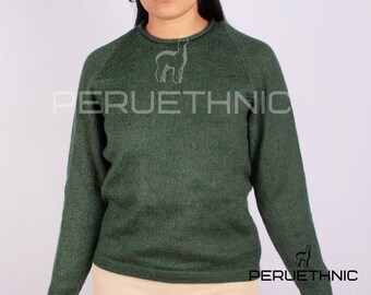 100% Alpaca Wool Sweater, Hand Knitted Alpaca Wool Casual Green Sweater, Women's Casual Sweater, Winter Sweater, Elegant Pullover