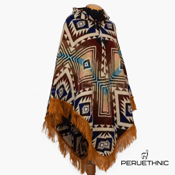 Ponchos d'Équateur, amérindien, poncho en laine d'alpaga, poncho fait main, poncho de style tribal américain, poncho de randonnée en montagne, poncho