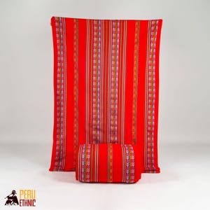 Peruvian Fabric by Meter, Bright Andean Textile for Sewing, Boho Decor & Upholstery, Red Fuchsia Purple Orange, Aguayo Fabric