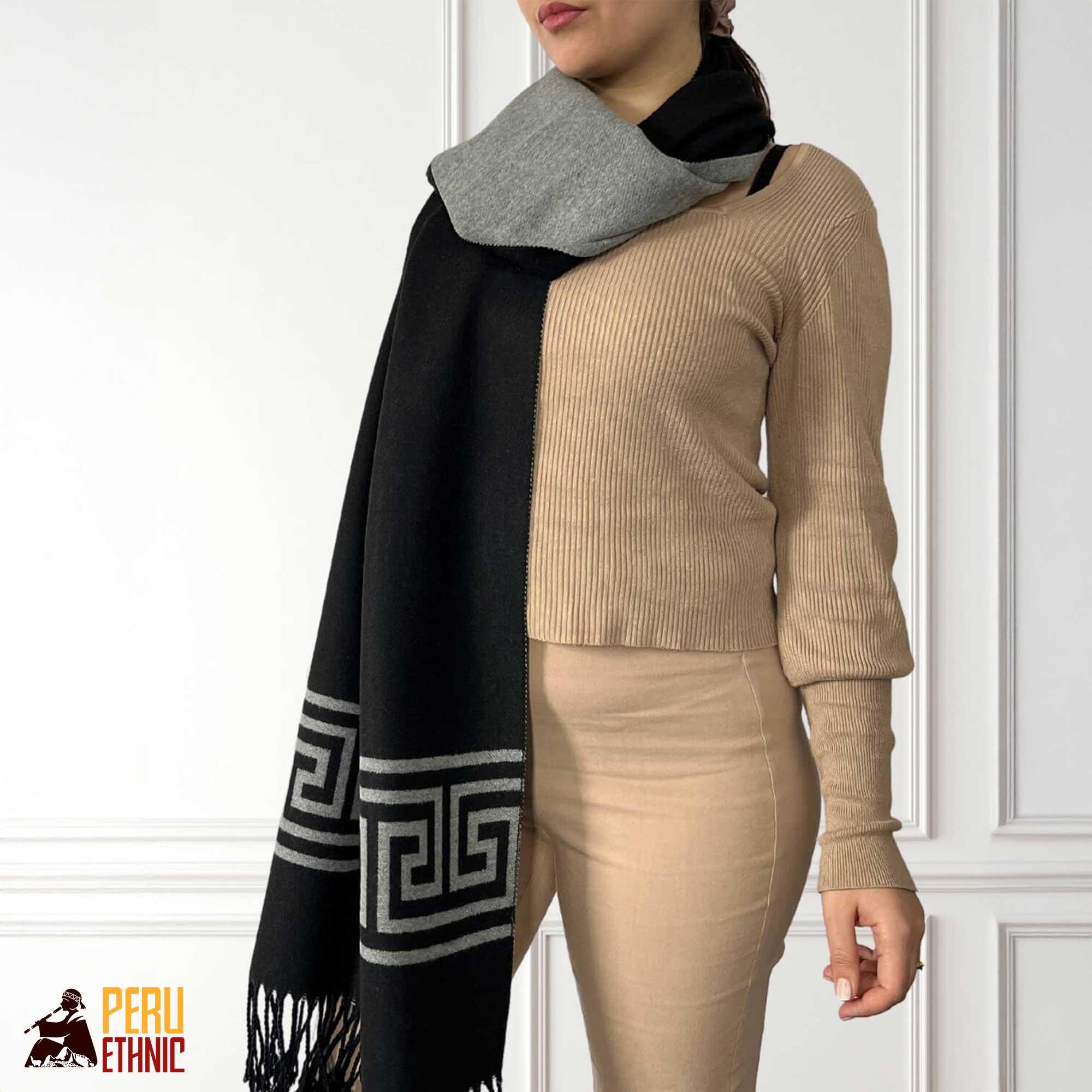 Schwarzer Alpaka Schal, Luxus Schwarzer Alpaka Schal, Wendeschal für den Winter, Elegant und Warm, Warm Winter Wrap
