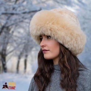 The Genuine Baby Alpaca Fur Andean Hat - Premium Beige Alpaca Fur Hat, Peruvian Cossack Winter Hat, Luxurious Fluffy Alpaca Hat