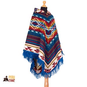 Alpaca-poncho met capuchon. Ecuador poncho geometrisch. Poncho met capuchon. Ecuadoraanse poncho. Alpacaponcho, poncho voor dames. Cadeau voor vrouwen