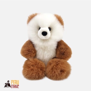 Alpaca fur stuffed, White & Brown, Alpaca fur toys, Alpaca Teddy bear, Handmade teddy bear, Handmade gift, Stuffed bear, Stuffed animal bear
