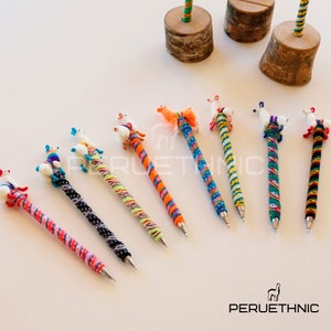 Peruanische Stifte, Pen-Set, Alpakastifte, Wollstifte mit Lamafigur, handgemachte Alpakastifte