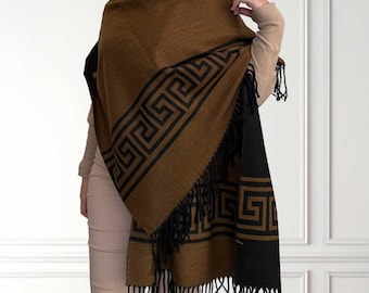 Soft Brown Alpaca Shawl, Lightweight Winter Wrap, Everyday Scarf, Winter Scarf, Reversible Shawl, Warm Gift for Mom, Great Gift for Her