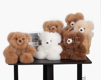 Alpaka-Teddybären, 100% Alpakafell-Teddybär, sehr weiches flauschiges Bärenspielzeug, gefülltes Alpakaspielzeug, Alpakafellspielzeug, Alpakageschenke