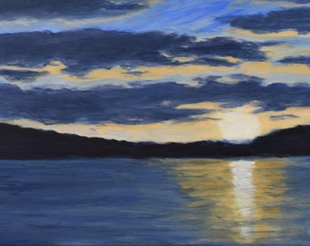 Sunset on the Lake, original acrylic painting, wall art, deco,