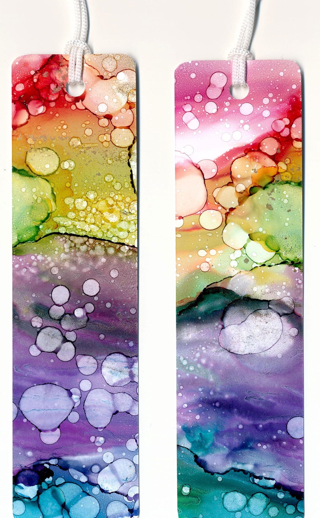2 Colorful Abstract Alcohol Ink Bookmarks: Pink, Green and Turquoise on ...