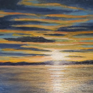 Original Sunset Lake Acrylic Painting: Tranquil Wall Art