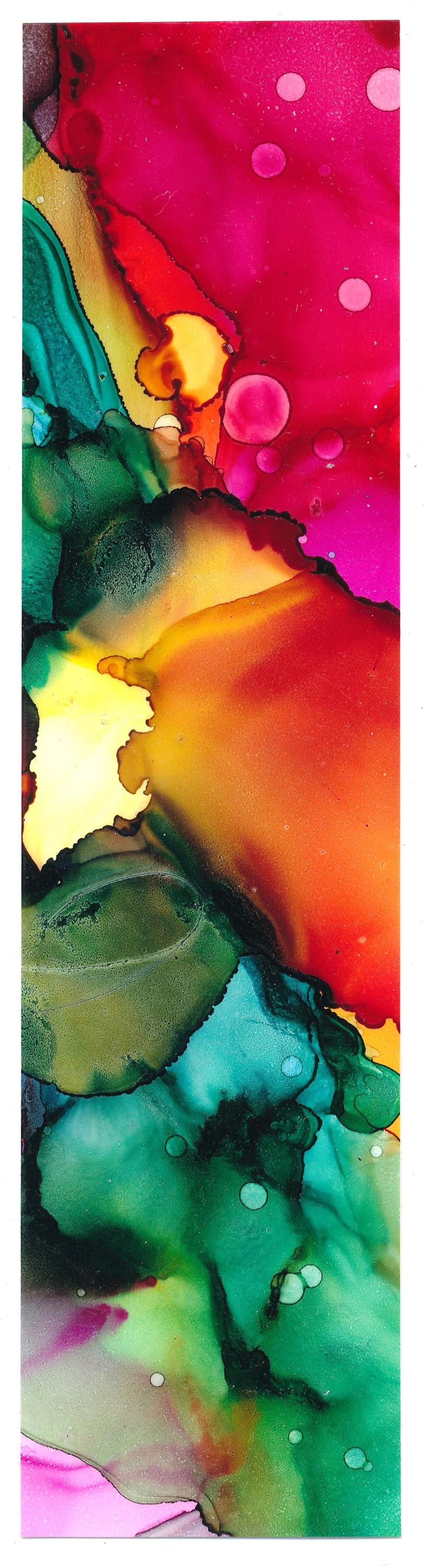 Alcohol Ink Bookmark, Laminated, Turquoise, Pink, Orange, Yellow, Green ...