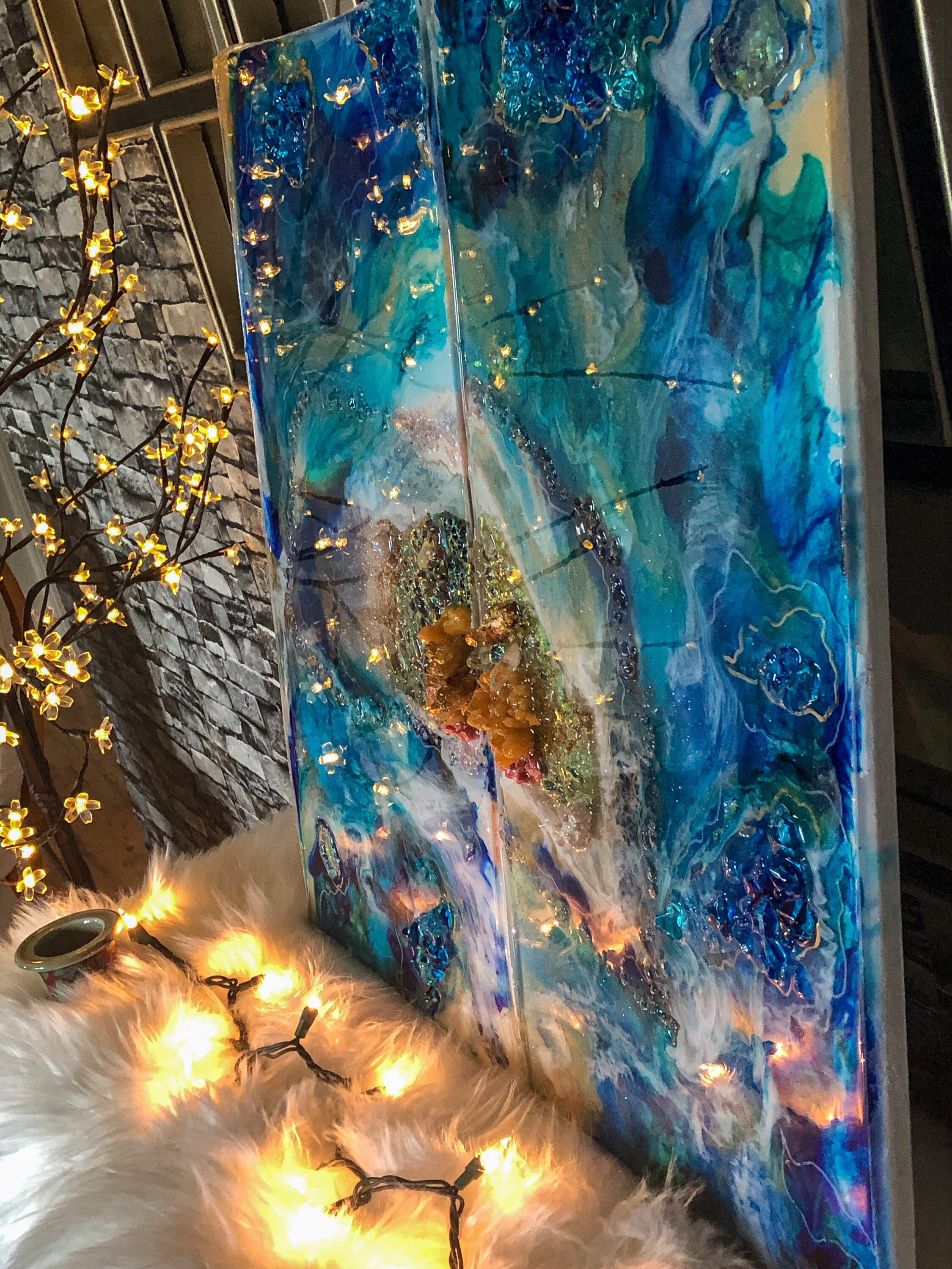 Geode Wall Decor Aqua Geode 3D Art Turquoise Geode 12x24 Etsy