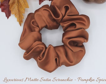 Satin Hair Scrunchies - Rust Orange hair scrunchie for Fall, thanksgiving hair accessory, gift for woman