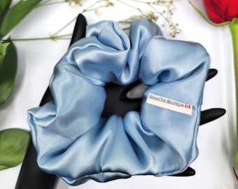 Handmade Dusty Blue Satin Scrunchie: Luxury Hair Tie