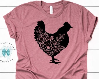 Chicken gifts, Floral Chicken Shirt, Chicken Shirt, Farm shirt, Chicken Lover Shirt, Women's Chicken Print Shirt, Farm Tees, 1VAL077