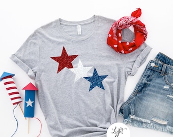 Labor Day women's shirt, Star glitter shirt, Glitter 4th of July shirt, Fourth shirt, Patriotic shirt, 4th of July tee