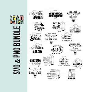 Laatste rodeo vrijgezellenfeest SVG & PNG-bundel, laatste schoffel omlaag cowgirl westerse vrijgezellen svg gesneden bestanden, bruiden laatste rit SVG-bundel