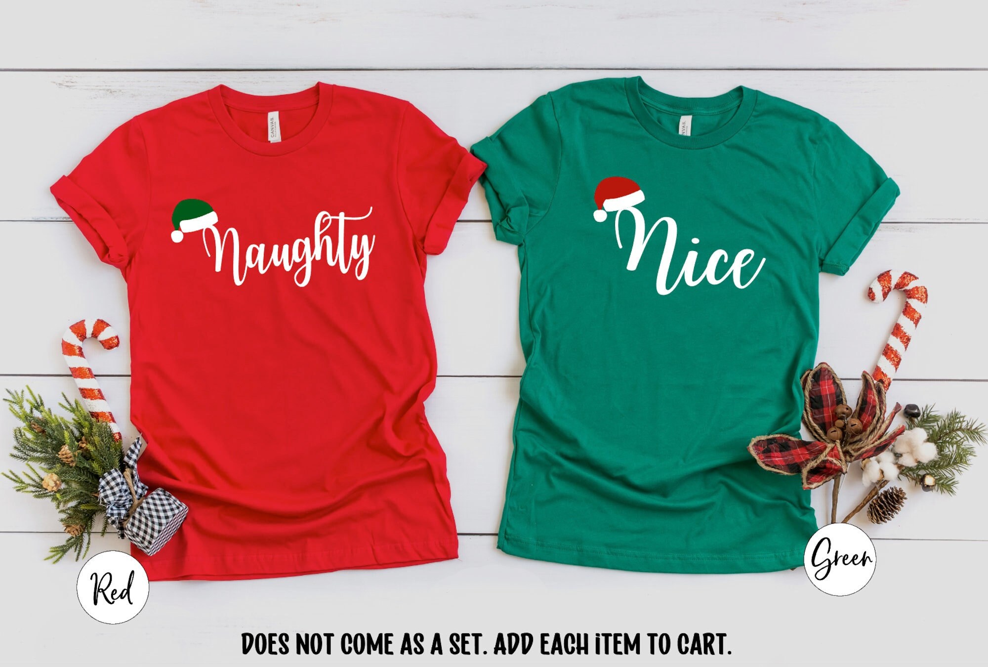 Naughty And Nice Christmas Couple T-Shirts - Funny Holiday Gift For Him & Her - View #2