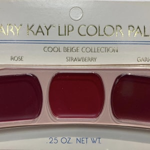 Vintage Mary Kay Lip Color Palette Cool Beige Collection, Rose, Strawberry, Garnet, 0488