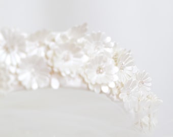 Handmade Floral Pearl Tiara | One-of-a-Kind Bridal Hairpiece | Kokoshnik-Inspired