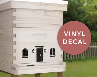 Doll House Apiary Beehive Decor for Beekeepers with farm house door and windows. Exterior grade black  vinyl. 4.5” tall – Ships Free to USA!
