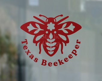 Floral Bee Texas Window Decal for Beekeepers and Gardeners. Exterior grade no fade metallic vinyl. 5” wide – Ships Free to USA!