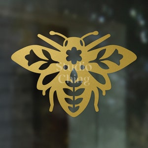 Floral Bee Boho Car Decal for Beekeepers and Gardeners. Exterior grade no fade metallic vinyl. 5” wide – Ships Free to USA!