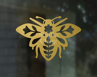 Floral Bee Boho Car Decal for Beekeepers and Gardeners. Exterior grade no fade metallic vinyl. 5” wide – Ships Free to USA!
