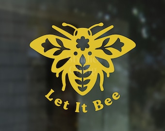 Yellow Floral Bee Boho Car Decal for Beekeepers and Gardeners. Exterior grade no fade vinyl. 5” wide – Ships Free to USA!