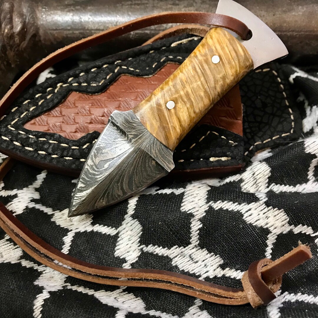 Custom Made 4.5 Inch Feather Damascus Dagger Knife With Burl Wood ...