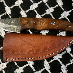 6” Custom Made Damascus Knife With Rose Wood Handle + Leather Case Mini Damascus Knife Gifts for Men, Camping, Groomsmen