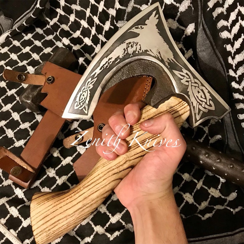 Custom 11 INCH Carbon Steel Axe With Oak Wood Handle Viking Stee Custom 11 INCH Carbon Steel Axe With Oak Wood Handle Viking Stee