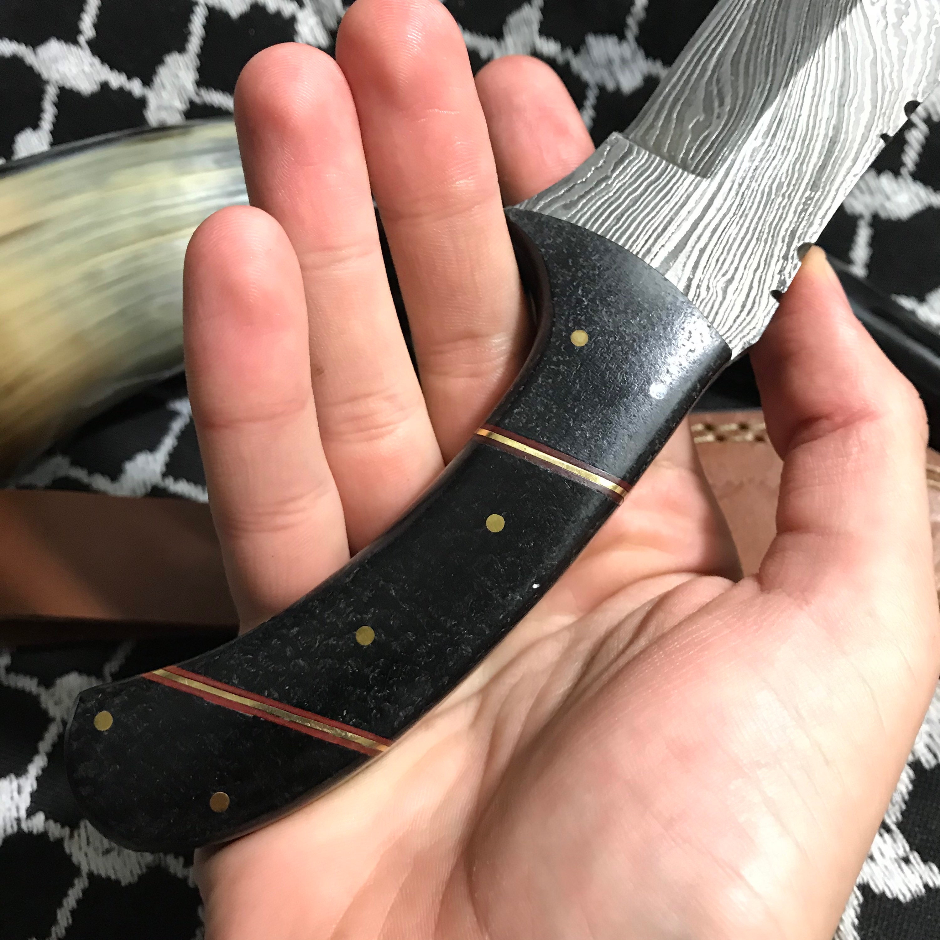 Custom Made Damascus Skinner Knife With Black Carbon Handle Etsy