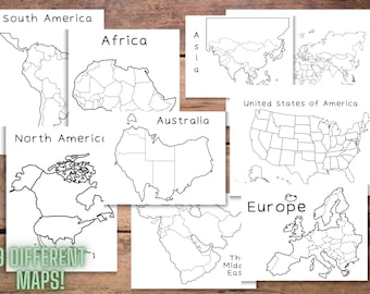 World Map Giant Coloring Pages Bundle, Countries of the World, Continents Work Sheet, Africa Map, Asia Map, Australia Map, South America