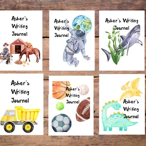 Diario personalizado de dibujo y escritura para niños, archivo digital del diario de escritura para niños, aprender a escribir, camión volquete, tiburón, deportes, dinosaurios, espacio