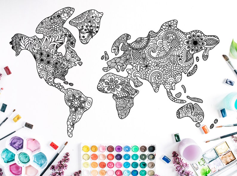 World Map Coloring Page, Classroom Geography, Learn Geography, Abstract
