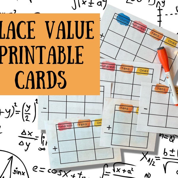 Kindergarten and First Grade Math Place Value Cards, Homeschool math resources, Printable Math for 1st Grade, Learn Place Value
