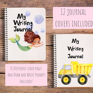 Mi diario de dibujo y escritura Descarga digital, Diario de escritura para niños, Aprender a escribir, Diario de sirenas, Cabello natural, Tiburón, Espacio, Granja,