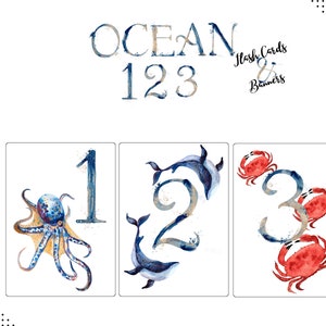 Ocean Animals Number Flash Cards 1-12, Preschool Flash Cards, Preschool numbers, Kindergarten homeschool digital download, Printable Ocean