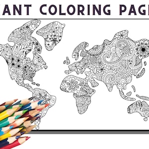Weltkarte Malseite, Klassenzimmer Geographie, Geographie lernen, Abstrakte Kunst, Floral Malseite für Erwachsene, Weltkarte PNG, Weltkarte Poster