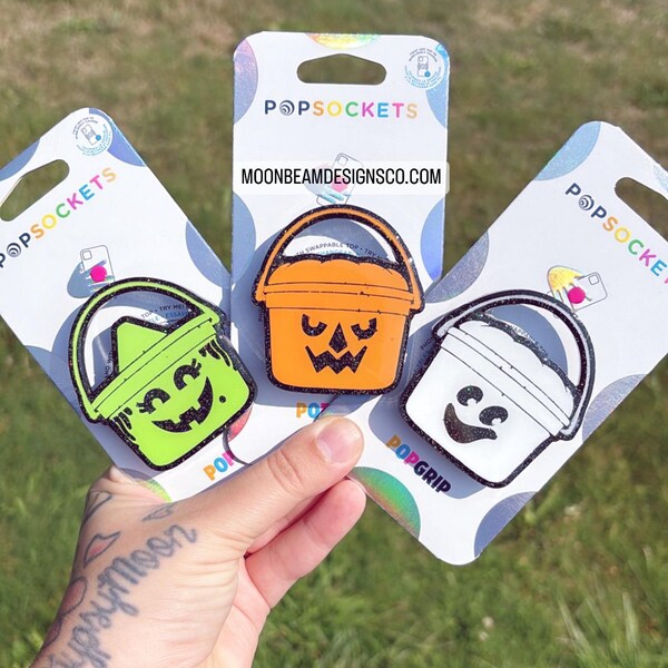 Halloween Boo Bucket Witch Ghost Pumpkin Badge Reel Phone Grip