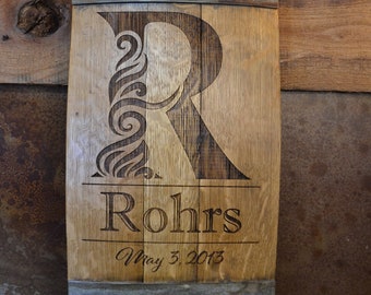 Family Personalized Monogram Wine Barrel Stave Sign/Laser Engraved/Laser Engraving/Personalized/Wedding/Wall Art/Wall Hanging/Free Shipping