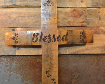 Laser Engraved Wine Barrel Stave Wooden Cross.