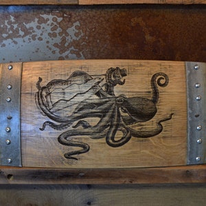 Wine Art Octopus made from Wine Barrel Stave Sign/Laser Engraved/Laser Engraving/Personalized/Wedding/Wall Art/Wall Hanging/Free Shipping