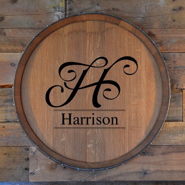 Personalized Family Monogram Reclaimed Wine Barrel Head/Lazy Susan/Clock/Wall Art/Wall Hanging/Laser Engraved/Christmas Gift/Free Shipping