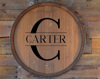 Personalized Family Monogram Reclaimed Wine Barrel Head/Lazy Susan/Clock/Wall Art/Wall Hanging/Laser Engraved/Christmas Gift/Free Shipping
