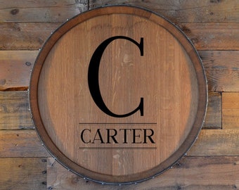 Personalized Family Monogram Reclaimed Wine Barrel Head/Lazy Susan/Clock/Wall Art/Wall Hanging/Laser Engraved/Christmas Gift/Free Shipping