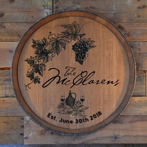 Personalized Reclaimed Wine Barrel Head/Lazy Susan/Clock/Wall Art/Wall Hanging/Laser Engraved/Laser Engraving/Wedding Gift/Free Shipping