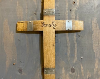 Wine Barrel Stave Wall Cross/Laser Engraved/Free Shipping