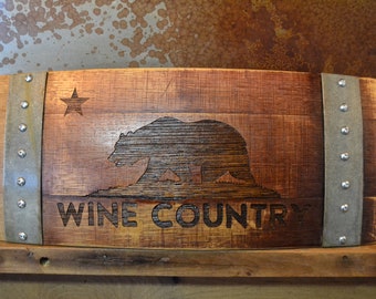 Wine Country Cali Bear Wine Barrel Stave Sign/Laser Engraved/Laser Engraving/Personalized/Wedding/Wall Art/Wall Hanging/Free Shipping