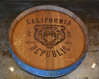 Personalized Reclaimed Wine Barrel Head/Lazy Susan/Clock/Wall Art/Wall Hanging/Laser Engraved/Laser Engraving/Wedding Gift/Free Shipping